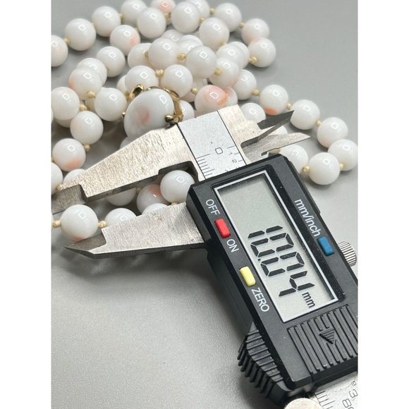 Signed TRIFARI Faux Angel Skin Coral Necklace Glass Beads Hand Knotted Strand - Picture 13 of 13